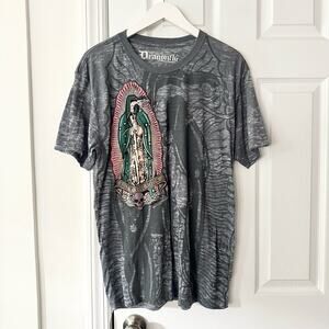 Dragonfly Vintage Grey Burnout Crew Neck Snakehead Religious Mary T Shirt Large